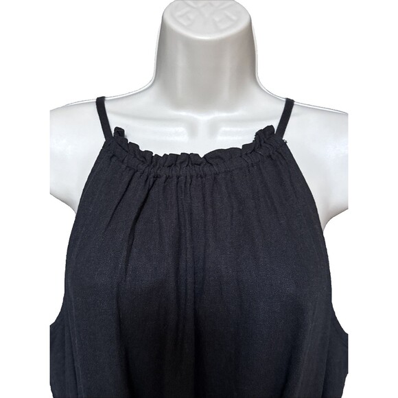 Gap Black Halter Midi Dress Size L Linen Blend Belted Relaxed Fit Flattering - Picture 9 of 11